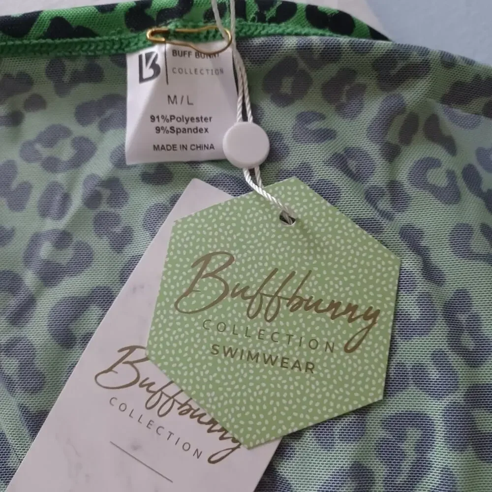 Buffbunny Sail Away Sarong Green Leopard Print M/L NWT - Picture 4 of 15